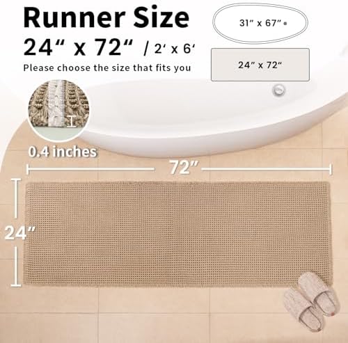 Long Bath Mat, Waffle Bathroom Runner Rug Non Slip Washable, 24 x 72