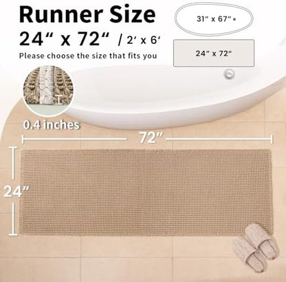 Long Bath Mat, Waffle Bathroom Runner Rug Non Slip Washable, 24 x 72