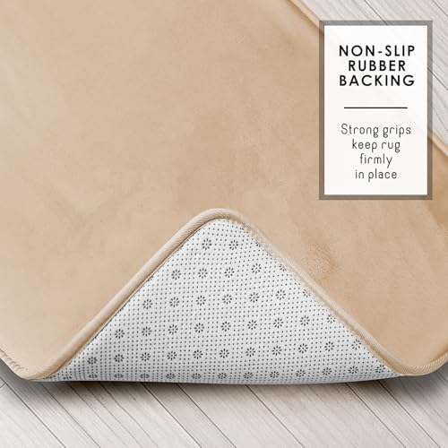 Clara Clark 2 Piece Bathroom Rugs, Velvet Memory Foam Bath Mat Set, Non-Slip Bath Rugs, Machine Wash, Dries Quickly, Ultra Soft Plush Bath Mats for Bathroom, 17 x 24 + Contour, Cream