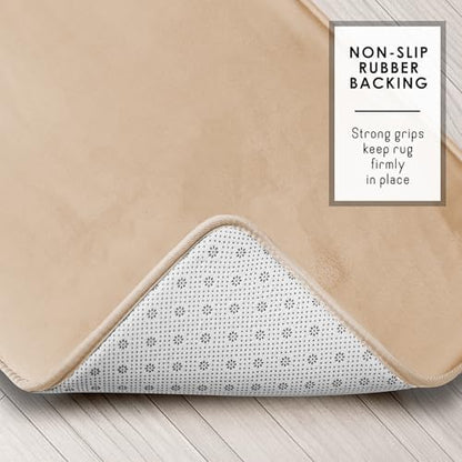 Clara Clark 2 Piece Bathroom Rugs, Velvet Memory Foam Bath Mat Set, Non-Slip Bath Rugs, Machine Wash, Dries Quickly, Ultra Soft Plush Bath Mats for Bathroom, 17 x 24 + Contour, Cream