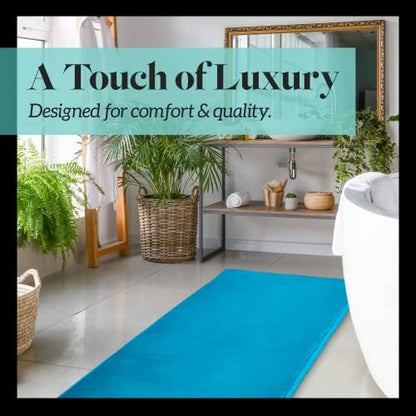 Memory Foam Bath Mat Non Slip Absorbent Super Cozy Velvet Bathroom Rug Carpet (24 inches X 48 inches, Caribbean Sea)