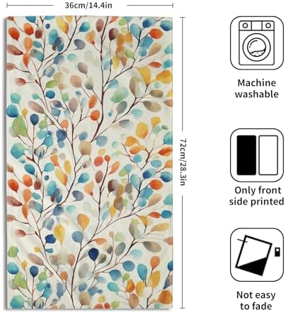 Colorful Leaves Floral Hand Towels Set of 2, Boho Spring Nature Plant Soft Absorbent Dish Fingertip Towel for Kitchen Bathroom Guest Gym Spa Bar