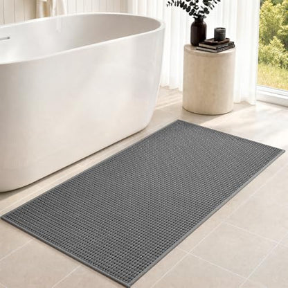 tchdio Bathroom Runner Rug, Absorbent Washable Thin Bath Mat, Non Slip Quick Dry Bath Rugs with Solid Rubber Backing, Low Profile Bath Mat, Grey, 24" x 48"