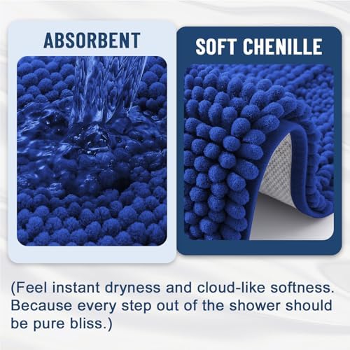Grandaily Chenille Striped Bathroom Rugs 24x16, Extra Thick and Absorbent Bath Mats, Non-Slip Soft Plush Shaggy Shower Carpet, Machine Wash Dry, Bath Rug for Bathroom, (Small, Cobalt Blue)