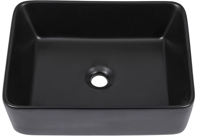 Dcolora Black Vessel Sink Rectangle 16"x12" Matte Black Bathroom Vessel Sink Rectangular Above Counter Ceramic Porcelain Lavatory Vanity Sink Bowl Basin