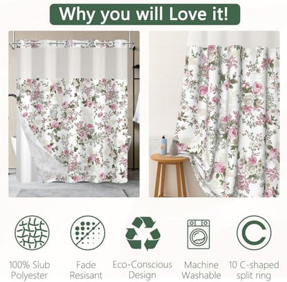 No Hook Shower Curtain with Snap in Liner 71x74 Inch