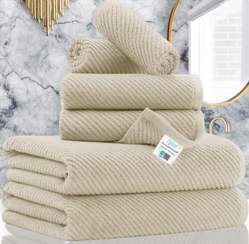 VOOVA & MOVAS 6PC Towel Set, 100% Cotton, Beige Tan