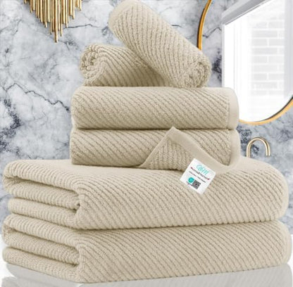 VOOVA & MOVAS 6PC Towel Set, 100% Cotton, Beige Tan