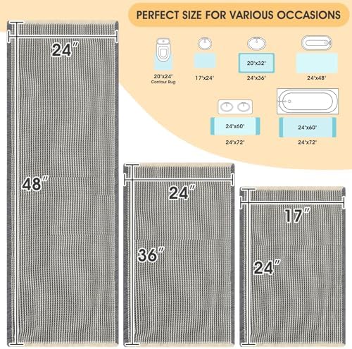 IM HOME Waffle Bath Mat Set 3 Piece Grey & Beige,Woven Modern Bath Rug Mats, Absorbent Non Slip Bath Floor Mat, Soft Washable Boho Bath Rugs with Tassels for Bathroom, Bedroom, Kitchen, Tub
