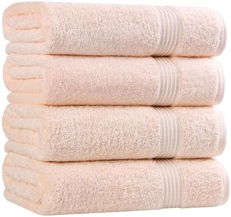 Superior Egyptian Cotton 4-Piece Bath Towel Set for Shower, Bath, Spa, Resort, Hotel, Soft Body Towels, Airbnb Essentials, Apartment, Dorm, Quick Dry, Absorbent, Bathroom Basics, Peach