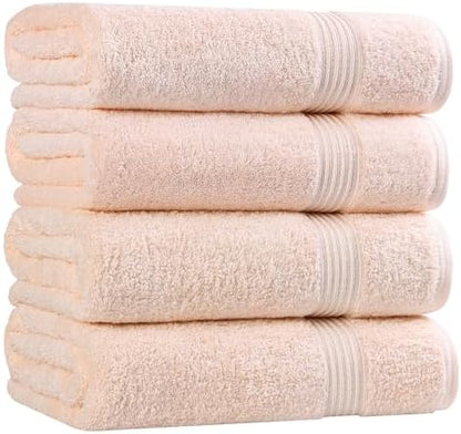 Superior Egyptian Cotton 4-Piece Bath Towel Set for Shower, Bath, Spa, Resort, Hotel, Soft Body Towels, Airbnb Essentials, Apartment, Dorm, Quick Dry, Absorbent, Bathroom Basics, Peach