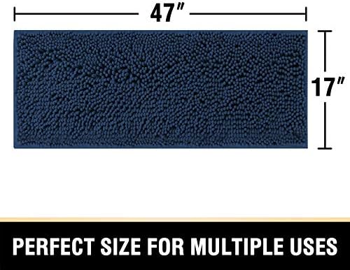 H.VERSAILTEX Bath Mat Non Slip Luxury Chenille Bathroom Runner Rug 47x17 Extra Soft Absorbent Shaggy Rug Washable Dry Fast Area Carpet Mat - Navy