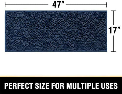 H.VERSAILTEX Bath Mat Non Slip Luxury Chenille Bathroom Runner Rug 47x17 Extra Soft Absorbent Shaggy Rug Washable Dry Fast Area Carpet Mat - Navy