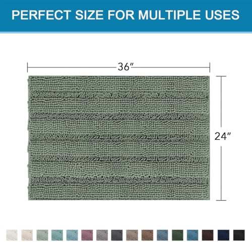 H.VERSAILTEX Bath Mats for Bathroom Non Slip Extra Thick Chenille Striped Bath Rug 24" x 36" Absorbent Non Skid Fluffy Soft Shaggy Rugs Washable Dry Fast Plush Mats for Indoor, Bath Room - Green Bay