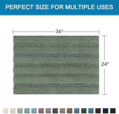 H.VERSAILTEX Bath Mats for Bathroom Non Slip Extra Thick Chenille Striped Bath Rug 24" x 36" Absorbent Non Skid Fluffy Soft Shaggy Rugs Washable Dry Fast Plush Mats for Indoor, Bath Room - Green Bay