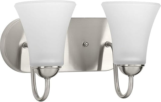 Progress Lighting Classic Collection 2-Light Etched Glass Traditional Bath Vanity Light Brushed Nickel, 7-7/8" x 13"