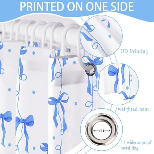 Bow Shower Curtain for Bathroom, Teen Girls Theme, Navy Blue, 72x72 Inches