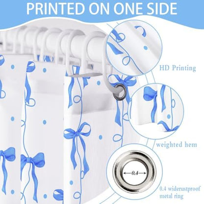 Bow Shower Curtain for Bathroom, Teen Girls Theme, Navy Blue, 72x72 Inches