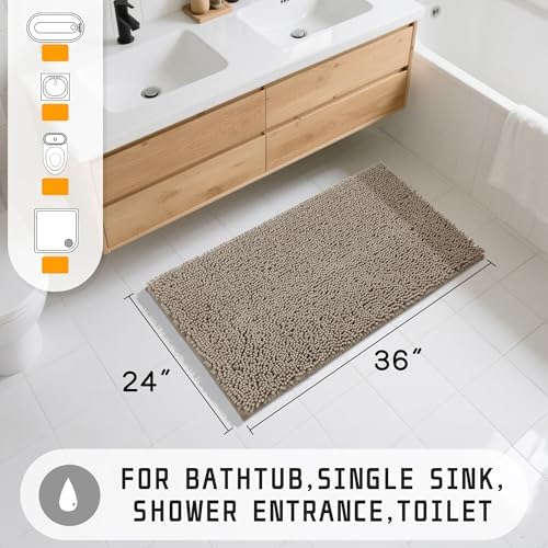 Yimobra Large Bathroom Rugs 36"x24", Non Slip Bath Mat for Tub, Shaggy Rug Floor Carpet, Extra Soft Super Absorbent Quick Dry, Machine Washable,Camel