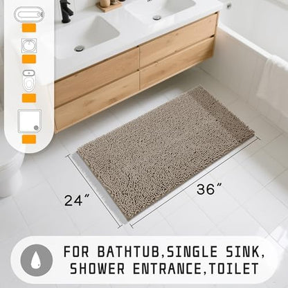 Yimobra Large Bathroom Rugs 36"x24", Non Slip Bath Mat for Tub, Shaggy Rug Floor Carpet, Extra Soft Super Absorbent Quick Dry, Machine Washable,Camel