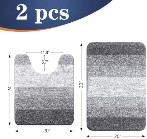OLANLY Micorfiber Bathroom Rug Set 2 Piece, 24"x16"+U-Shaped 24"x20"