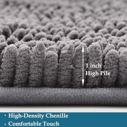 Bathroom Rugs Set 2 Piece Bathroom Mats Bath Rugs Non Slip Bath Rugs for Bathrooms, Thick Soft Chenille Rug Set, Bathtub Mats, Ultra Absorbent Bath Carpet, Shaggy Bathrooms Floor Mat, Deep Grey