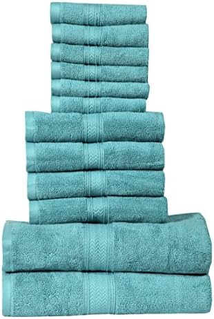 HILLFAIR Premium 100% Combed Cotton 12 Piece Bath Towels Set - Sea Green