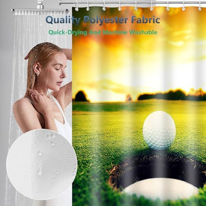 Golf Ball Near Hole Sunset Course Shower Curtain with Hooks 72 x 72 Inch