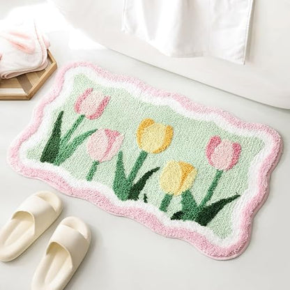 TRUEDAYS Tulips Floral Bathroom Rug, Cute Bath Mat for Bathroom, 32”x20”