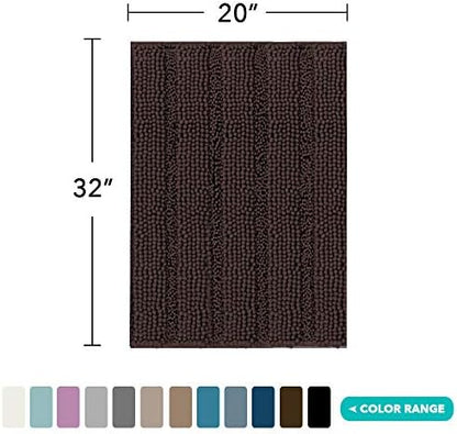 Turquoize Bathroom Rug 20"x32", Soft Absorbent Chenille Bath Rug, Brown