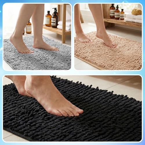 6 Pcs Chenille Bathroom Rugs Non Slip Bath Mats Set, Camel, Grey, Black