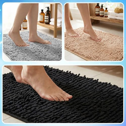 6 Pcs Chenille Bathroom Rugs Non Slip Bath Mats Set, Camel, Grey, Black