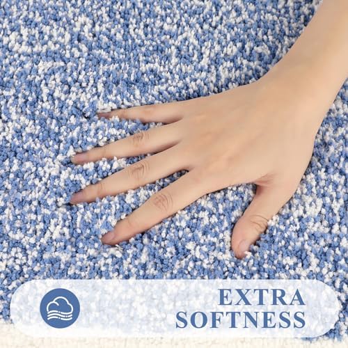 Pauwer Bathroom Rugs 3 Piece Set, Non Slip Washable Bath Mat, Blue