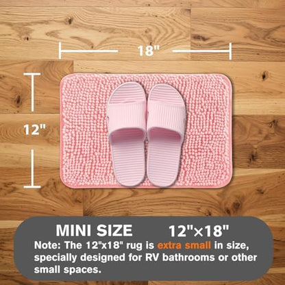 Small Bathroom Rug 12"x18" – Washable and Absorbent Bath Mat, Non Slip, Thick Soft Chenille Bath Rugs for Bathroom, Shower, Sink, Dog mat(Pink)