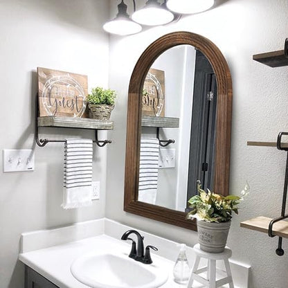 LOSOUR 2 Pack 24" x 36" Arched Mirror, Farmhouse Decor Solid Wood Frame Bathroom Mirrors, Vintage Mirror for Bathroom, Living Room,Bedroom, Entryway, Hallway,Foyer (Coffee, 2 Pack-36" x 24")