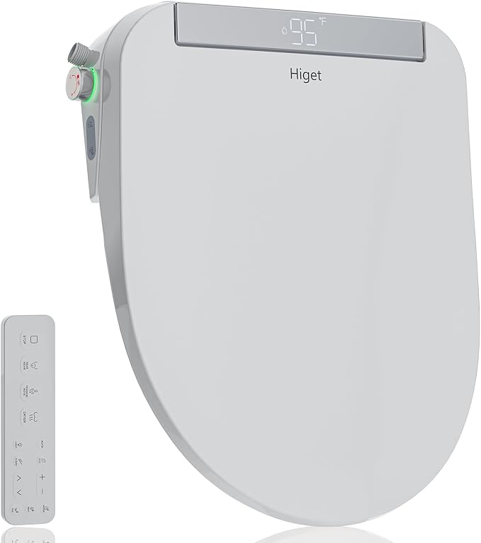 Electric Bidet Toilet Seat Elongated with Warm Water Wash | Heated Seat, Warm Air Dryer, Remote Control, Self-Cleaning Nozzle, LED Night Light, Soft Close Lid