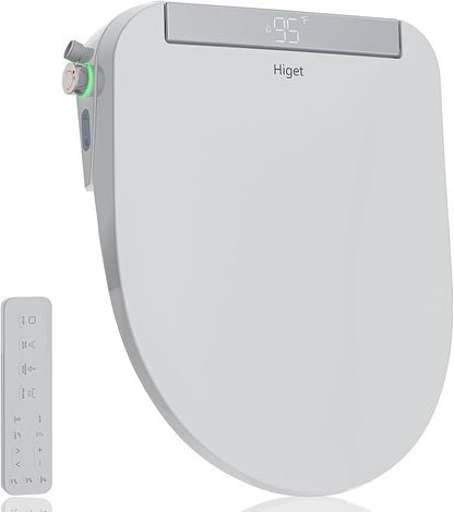 Electric Bidet Toilet Seat Elongated with Warm Water Wash | Heated Seat, Warm Air Dryer, Remote Control, Self-Cleaning Nozzle, LED Night Light, Soft Close Lid