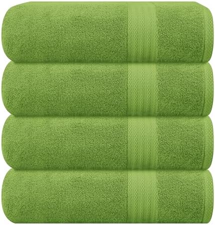 GLAMBURG Premium Cotton 4 Pack Bath Towel Set - 100% Pure Cotton - 4 Bath Towels 27x54 - Ideal for Everyday use - Ultra Soft & Highly Absorbent - Kiwi Green
