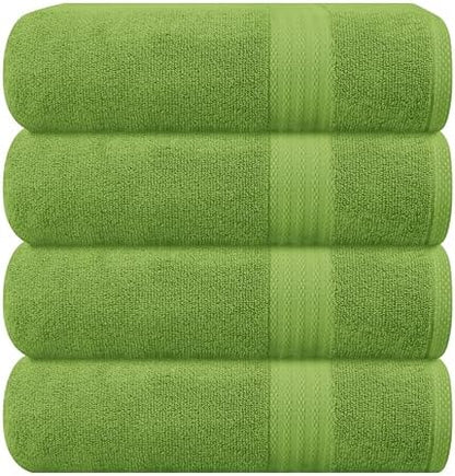 GLAMBURG Premium Cotton 4 Pack Bath Towel Set - 100% Pure Cotton - 4 Bath Towels 27x54 - Ideal for Everyday use - Ultra Soft & Highly Absorbent - Kiwi Green
