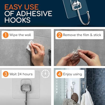 Adhesive Large Wall Hooks for Hanging Heavy Duty No Drill, 22 lbs, 40 pcs