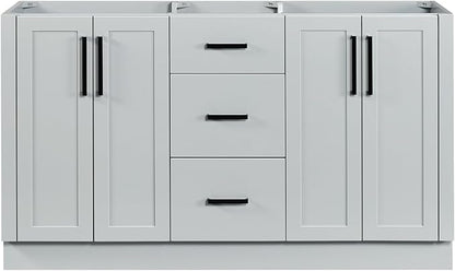 ARIEL Loren 60-inch Bathroom Vanity Base Cabinet,Solid Wood, 4 Soft Closing Doors, 3 Dovetail Drawers, Grey