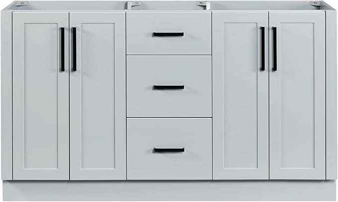 ARIEL Loren 60-inch Bathroom Vanity Base Cabinet,Solid Wood, 4 Soft Closing Doors, 3 Dovetail Drawers, Grey