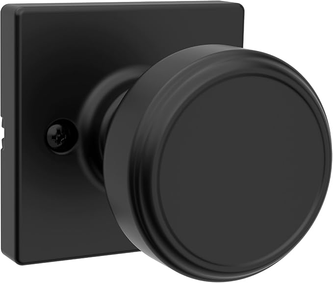 Kwikset Maven Dummy Door Knob, Single Sided Handle for Closets, French Double Doors, and Pantry, Matte Black Non-Turning Square Interior Push/Pull Door Knob, with Microban Protection