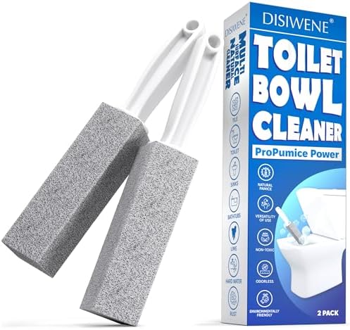 DISIWENE Pumice Cleaning Stone with Handle Toilet Bowl Cleaner Hard Water Ring Remover for Bath/Pool/Kitchen/Household Cleaning (2, 2 Pack with Handle)