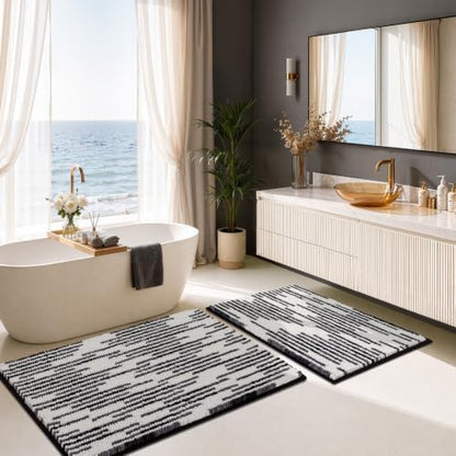 BSICPRO Bathroom Rugs Sets 2 Piece, Modern Bath Mat 20"x32"+16"x24", Black