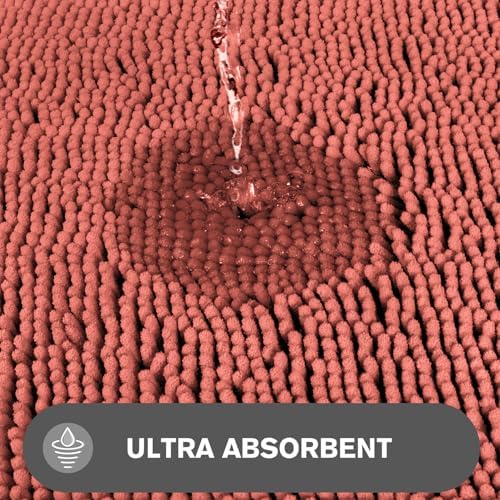 Coral Bathroom Rugs – Absorbent and Washable Bath Mat, Non-Slip, Thick Soft Chenille Bath Rugs for Bathroom Floor, Shower, Sink - 26" x 44"