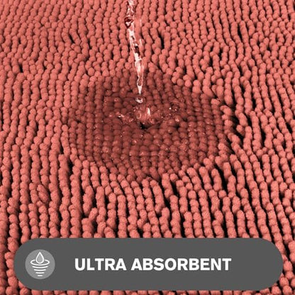 Coral Bathroom Rugs – Absorbent and Washable Bath Mat, Non-Slip, Thick Soft Chenille Bath Rugs for Bathroom Floor, Shower, Sink - 26" x 44"