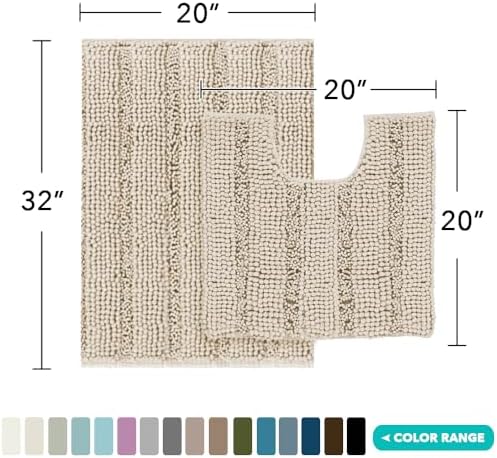 2 Piece Bathroom Rug Set with Toilet Mat, Soft Absorbent Chenille, Non-Slip