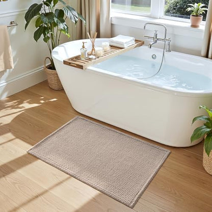 DEXI Chenille Bath Mat 24x16, Soft Absorbent Bathroom Rugs, Dark Beige