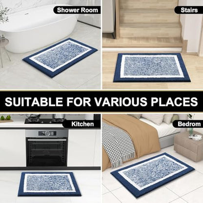 OLANLY Large Bathroom Rugs 40x24, Soft Absorbent Microfiber Bath Rugs, Navy